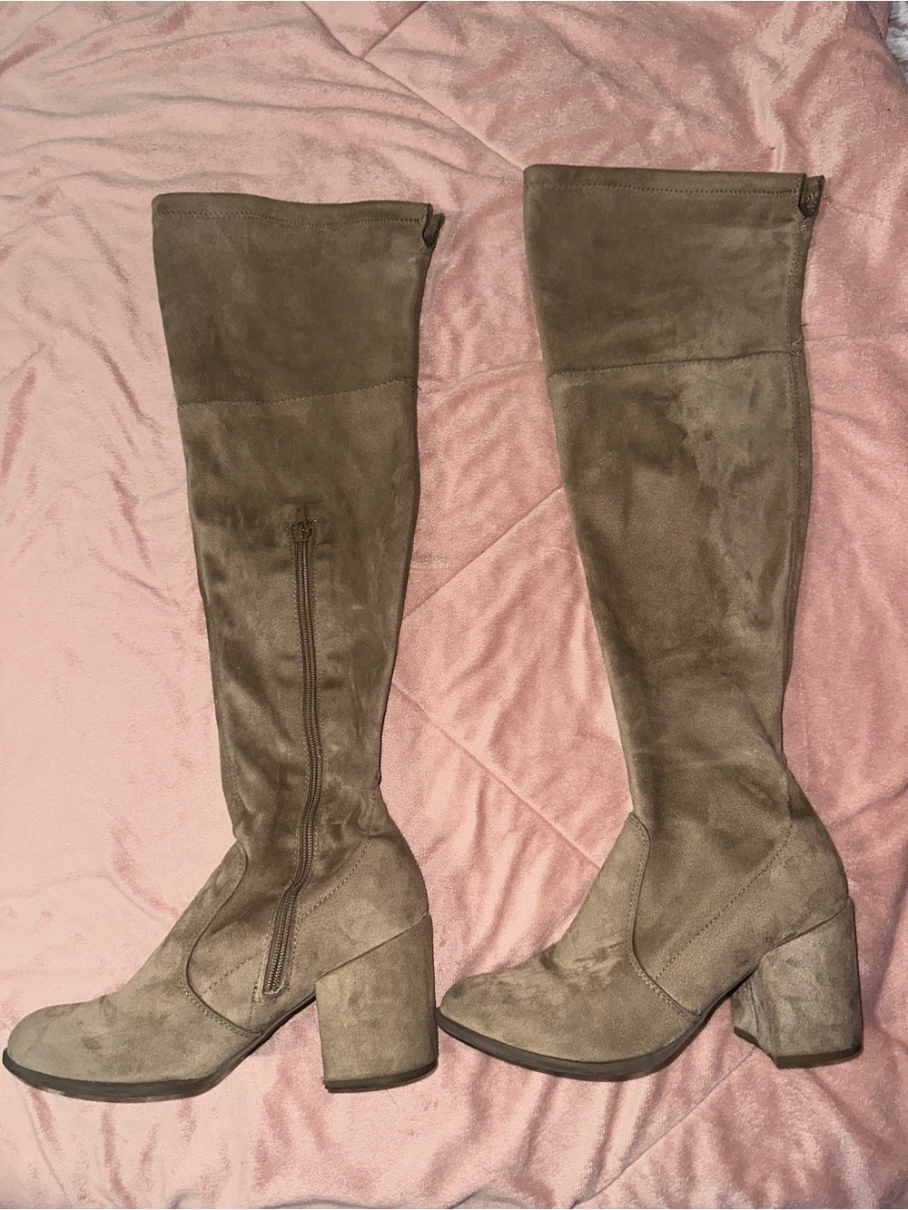 a.n.a Over-the-Knee Block Heel Boots in Taupe